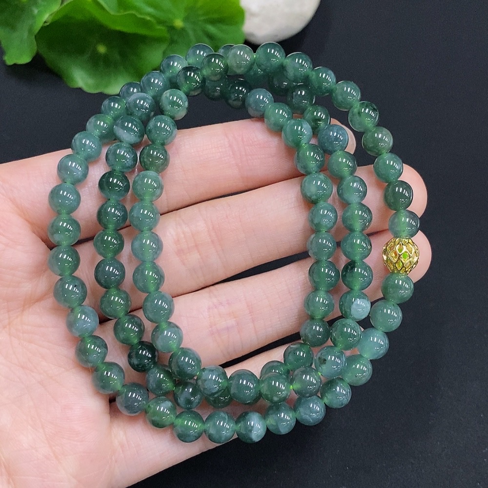 F35125405 Jadeite Bead Necklace Non-Gold Inlaid Total Weight Approx. 41.3g Size Approx. 6.2mm