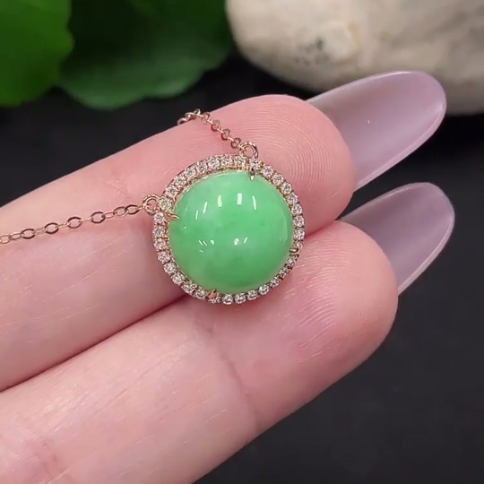 F35129612 Jadeite Inlaid Necklace 18K Gold Total Weight Approx. 3g (Non-Diamond)