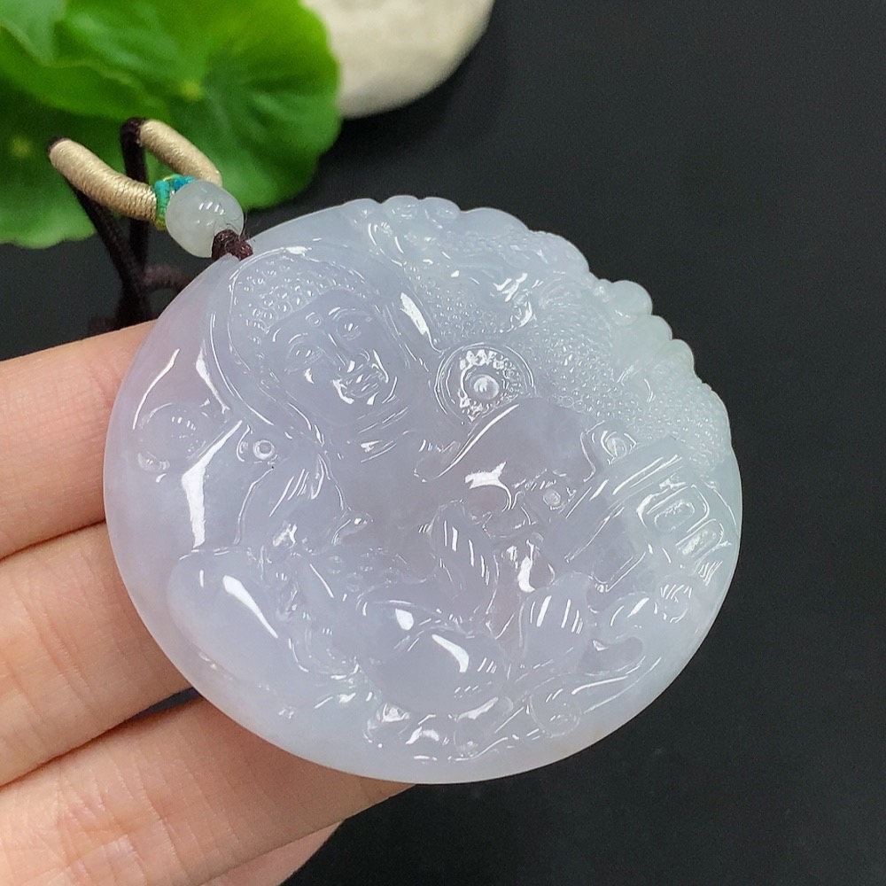 F35125228 Jadeite Buddha Pendant with Cord, Total Weight Approximately 34.6g