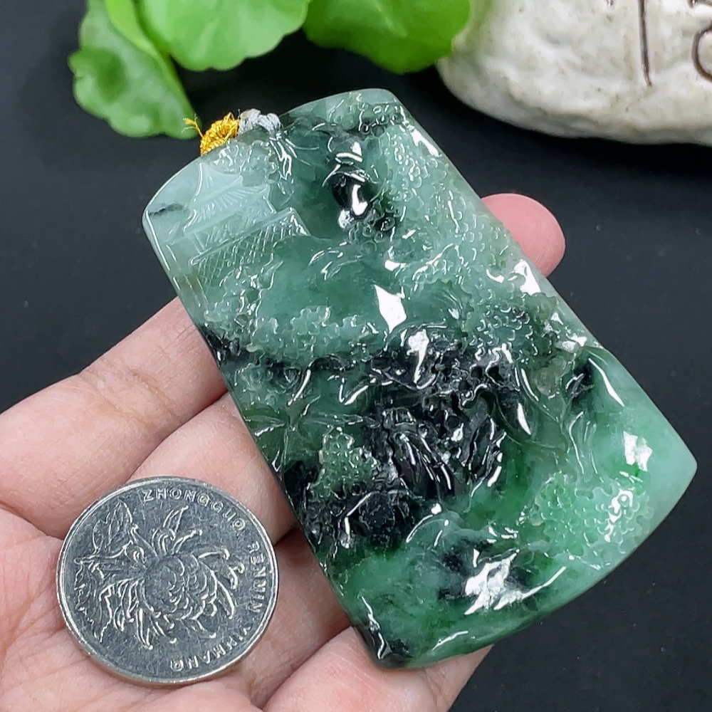 F42050332 Jadeite Landscape Pendant Total Weight Approx. 46.7g Containing Other Mineral Components
