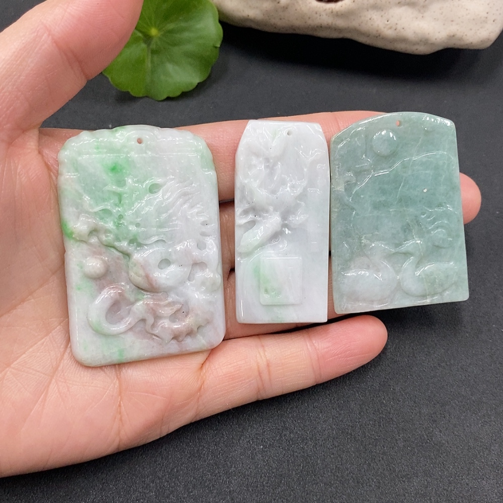 F13489376 Jadeite Dragon Pendant + Mandarin Duck Pendant