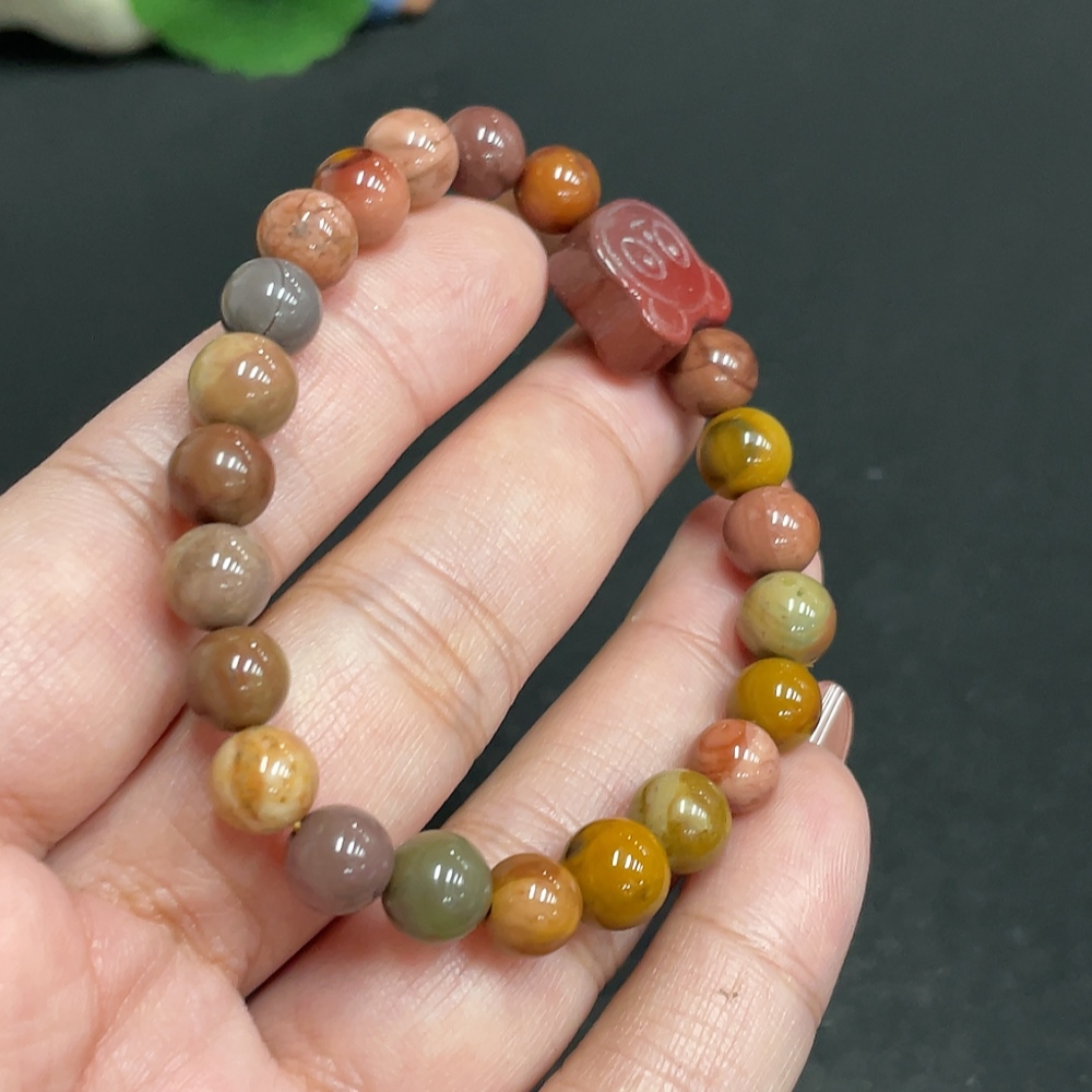 H34054132 Alashan Agate Bracelet, approx. 7mm beads, contains other mineral components, total weight approx. 15.1g