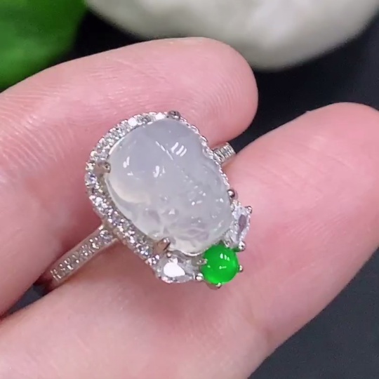 F34001080 Jadeite Pi Xiu Inlaid Ring Adjustable Size Non-Gold Inlay Total Weight About 2.9g