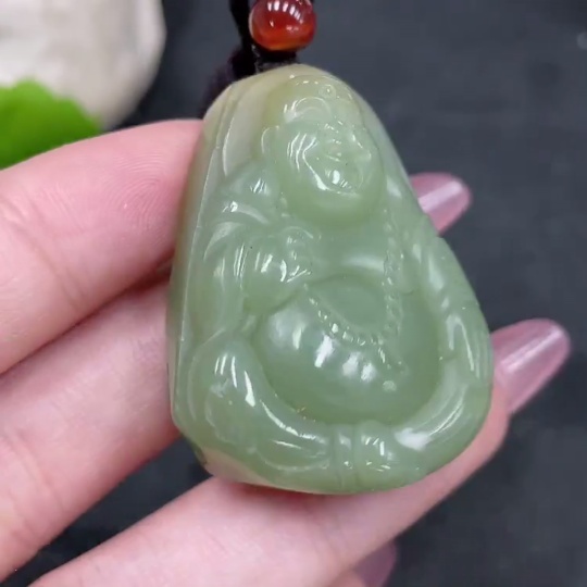H33944265 Hetian Jade Pendant Buddha, Total Weight (including rope): 31.1g