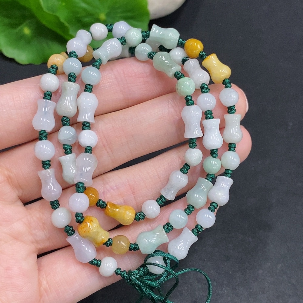 F34022667 Jadeite Bead Necklace Total Weight Approx. 22.8g Yellow Beads Not Jadeite