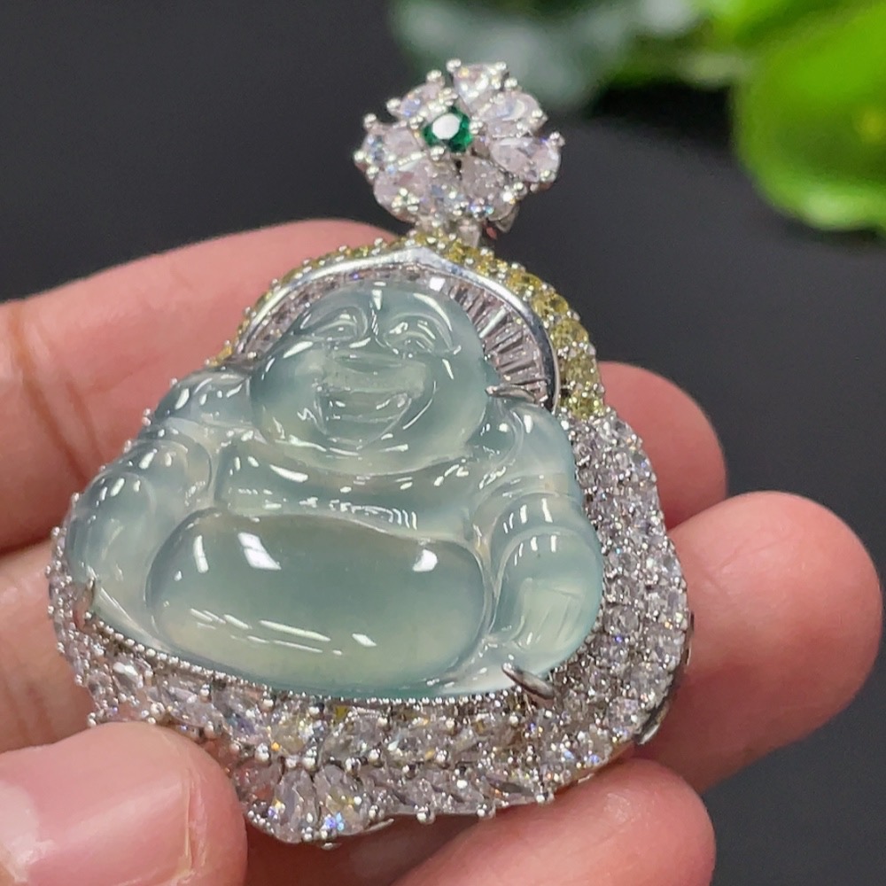 F29355641 Jadeite Buddha Inlaid Pendant Non-Gold Inlaid Total Weight About 20.2g