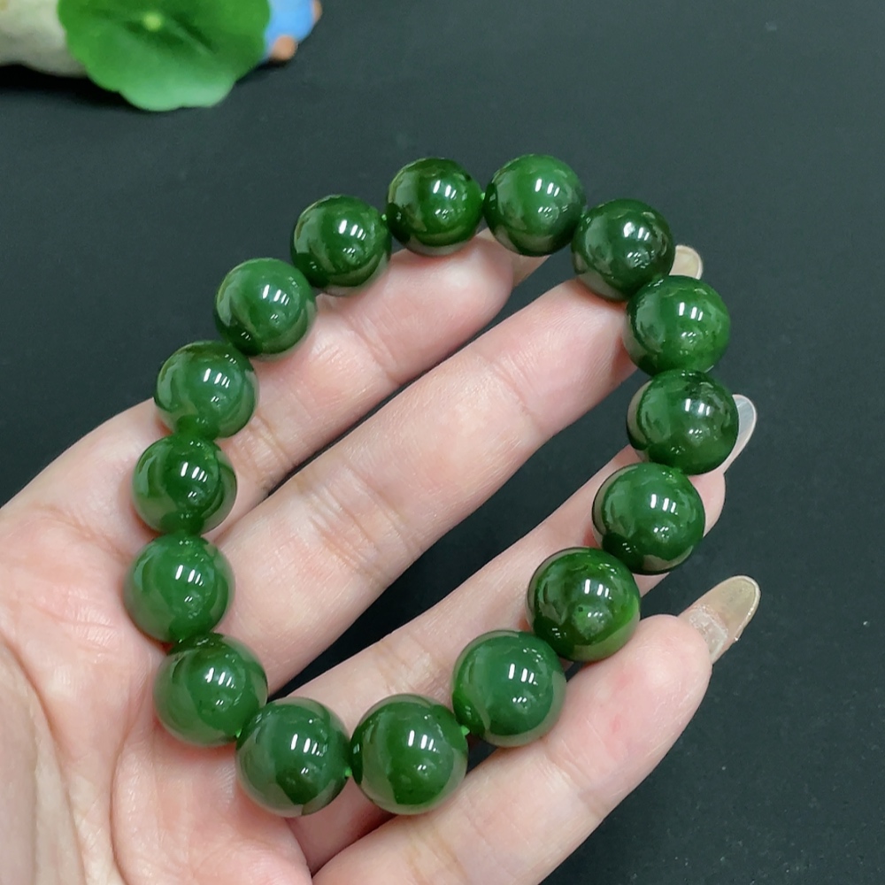 H32767538 Hetian Jade Bracelet Approx. 12.8mm Beads Total Weight Approx. 54.5g