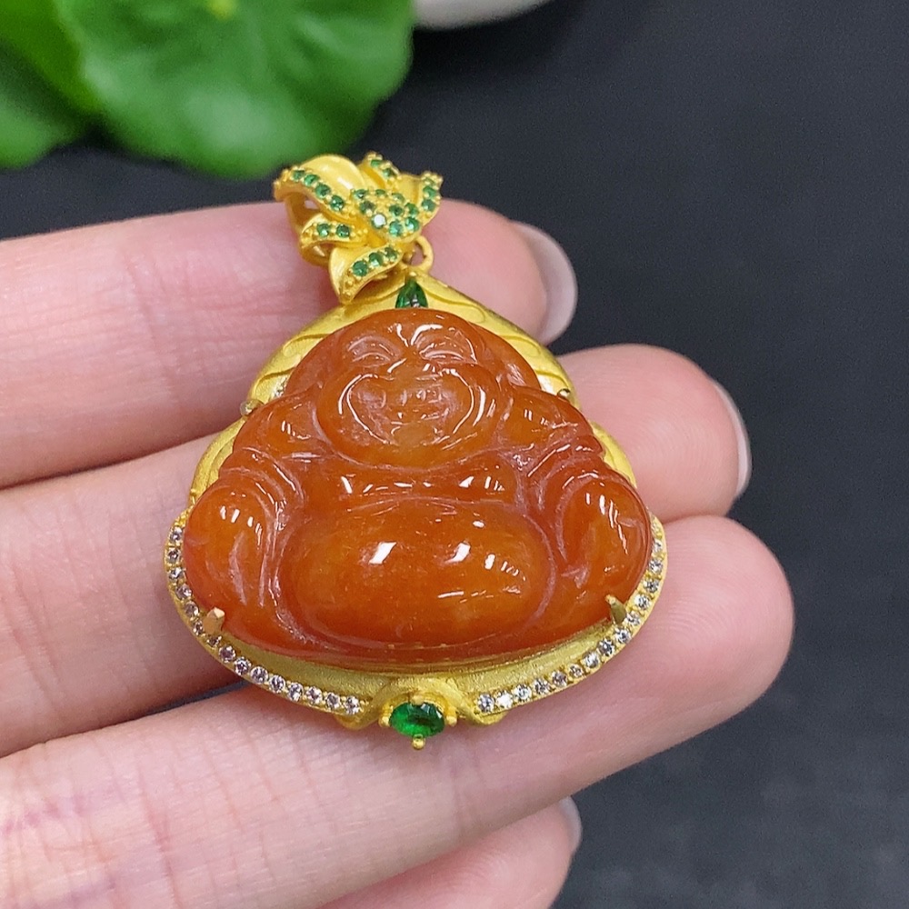F34002095 Jadeite Buddha Pendant, Non-Gold Inlaid, Total Weight Approx. 9.5g, Yellow Color Origin Undetermined