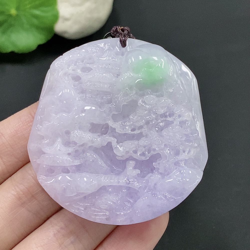 F24748672 Jadeite Landscape Pendant Total Weight Approx. 87.2g (Including Rope Weight)