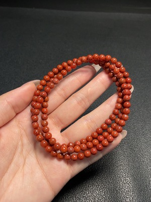 C34992298 South Red Agate Bead Strand with Visible Organic Matter, Total Weight Approx. 27.13g, Size Approx. 5.2mm