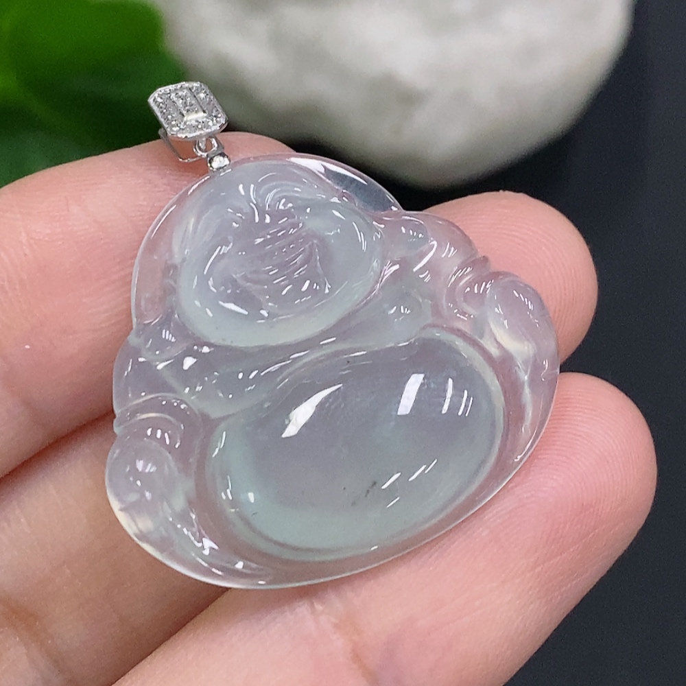 F34049909 Jadeite Buddha Pendant with 18K Gold Clasp Total Weight Approx. 5.4g (Diamond Accents)