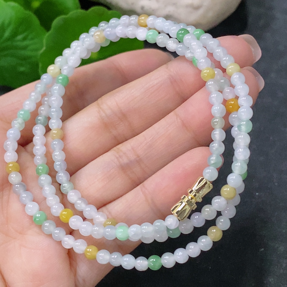 F34043238 Jadeite Bead Necklace Approx. 3.6mm Non-Gold Total Weight Approx. 13.56g