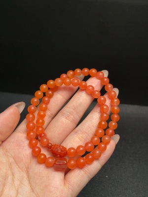 C34041494 Red Agate Beaded Necklace with Visible Organic Matter, Total Weight Approx. 24.87g, Bead Size 6.5mm