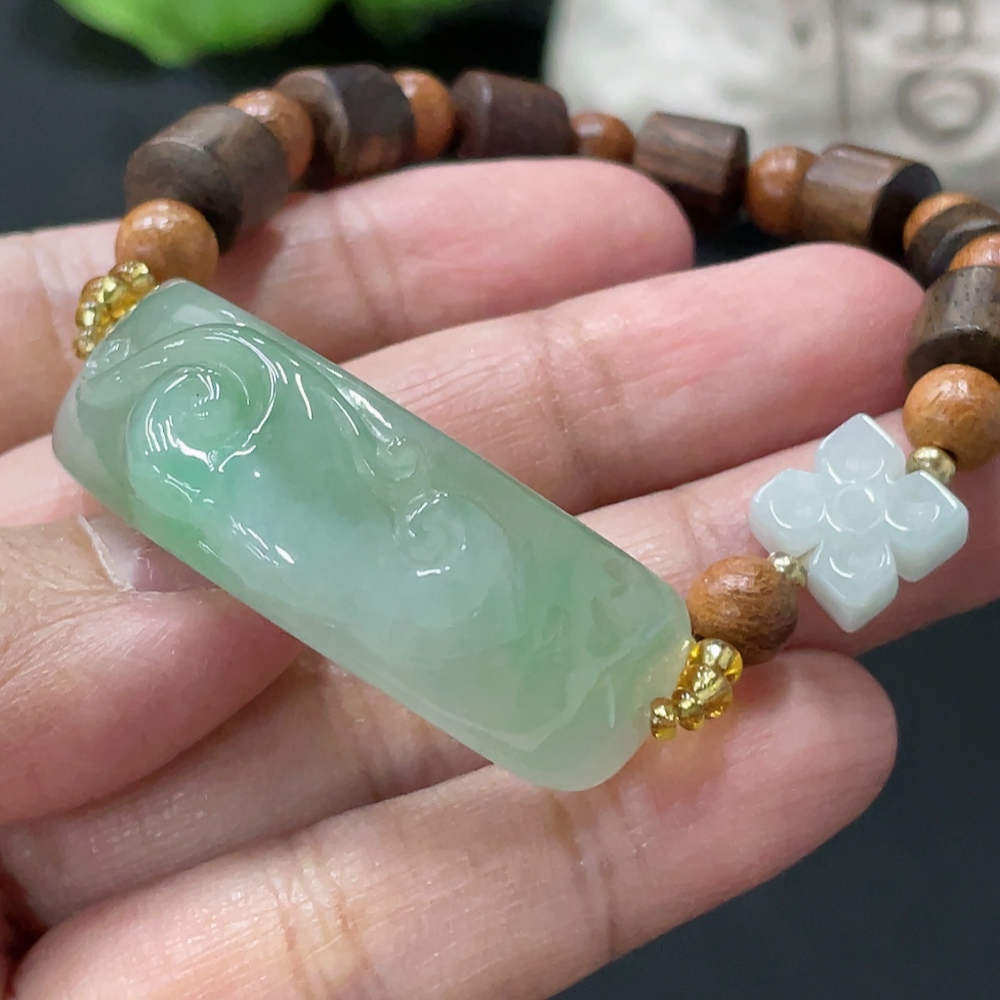 F34076926 Jadeite Hand Plate Total Weight Approx. 15.59g With Non-A Grade Beads