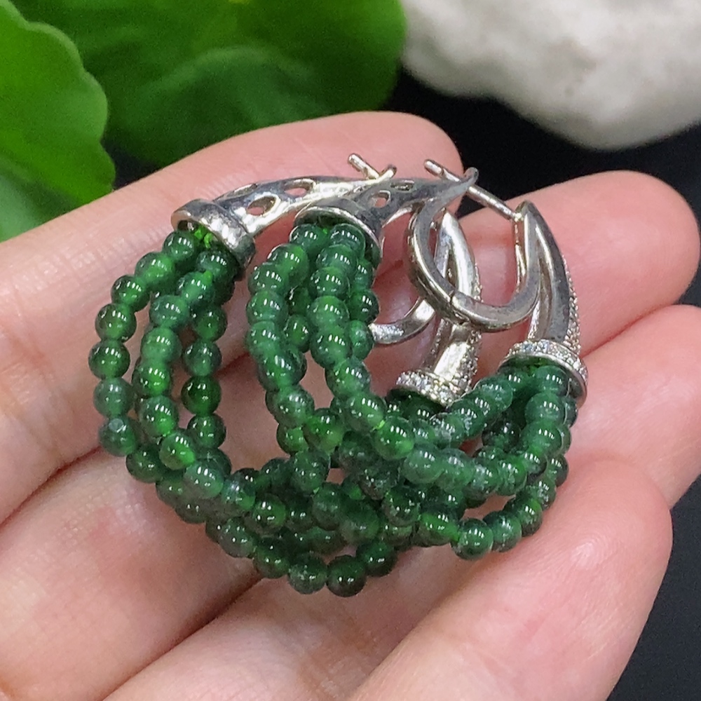 F32741408 Jadeite Inlaid Earrings Card 2.8mm Approx. Non-Gold Total Weight Approx. 10.4g