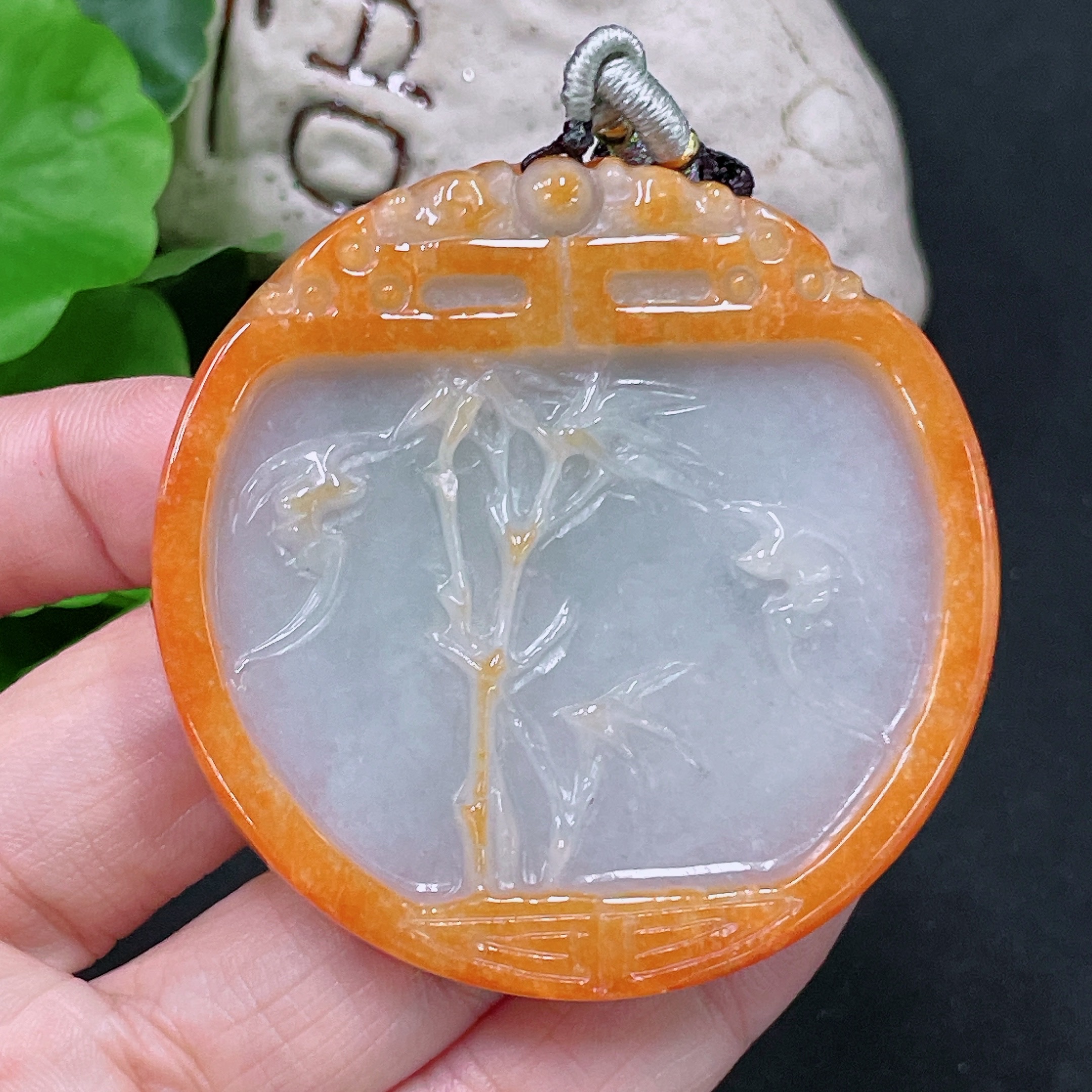 F33943332 Jadeite Bamboo Pendant, Yellow Part Color Origin Undetermined, Total Weight Approximately 40.3g