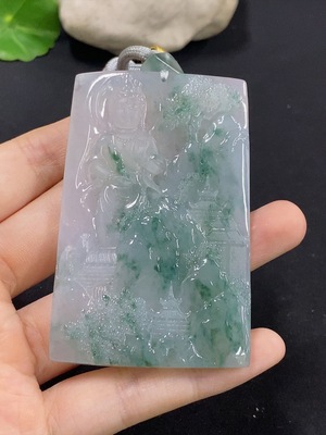 F41881699 翡翠山水观音挂件 货品总重约62.57g 有证书