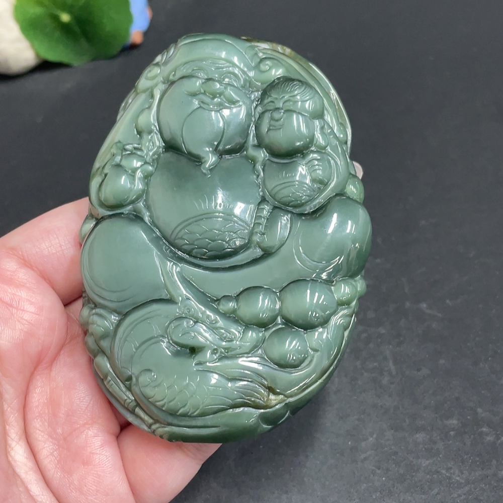 H30487042 Hetian Jade Handheld Piece - Wealth and Fortune - Total Weight Approx. 210.9g