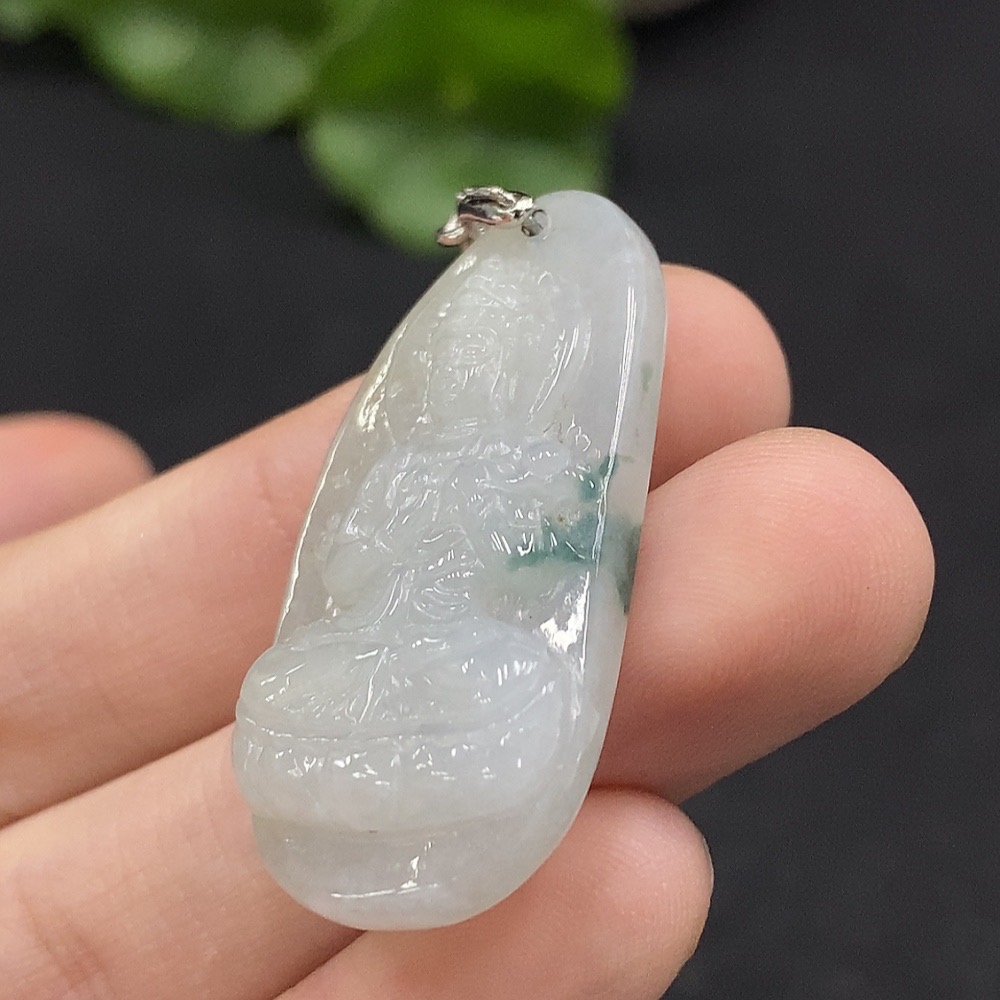 F34029835 Jadeite Guanyin Pendant Total Weight Approx. 10.7g (Non-Gold Inlaid)
