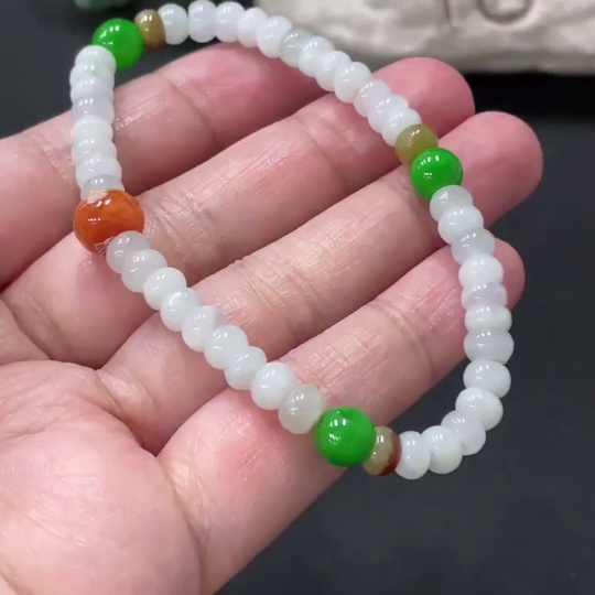 F34978904 Jadeite bracelet total weight approx. 12.35g non-A green beads undetermined color origin of yellow parts