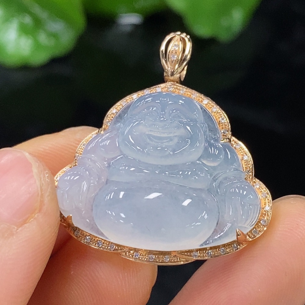 F25923543 Jadeite Buddha Pendant with 18K Gold Setting, Total Weight Approx. 5.83g