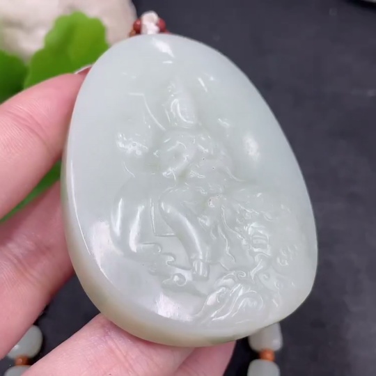 H34980500 Hetian Jade Pendant Manjushri Bodhisattva with Non-Hetian Jade Beads Total Weight Approx. (Including Chain) 133.9g