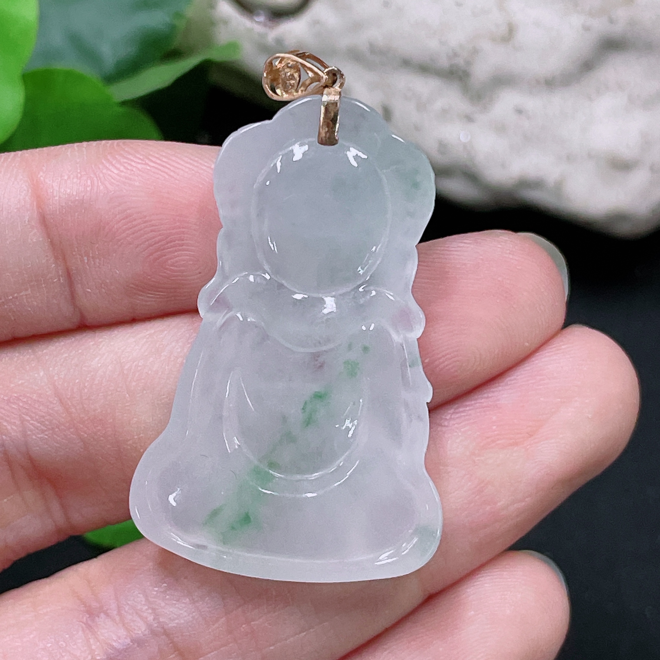F33919413 Jadeite Baby Buddha Pendant 18k Total Weight Approx. 8.43g