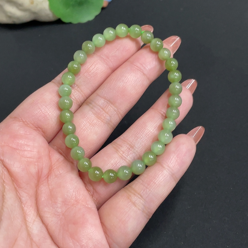 H34074575 Hetian Jade Jasper Bead Bracelet, Approx. 5.9 mm, Total Weight Approx. 10.6g