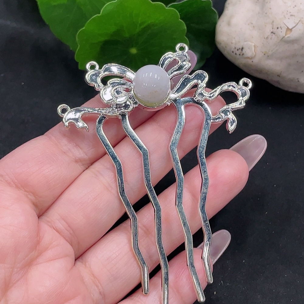 F35128405 Jadeite Inlaid Hairpin Total Weight Approx.9.3g (Non-Gold Inlaid)