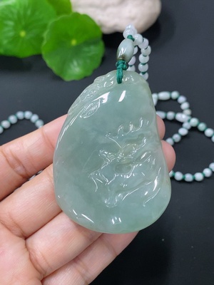 F30523229 Jadeite Pendant Deer Plaque Total Weight Approx. 37.97g Including Chain Color Origin Undetermined