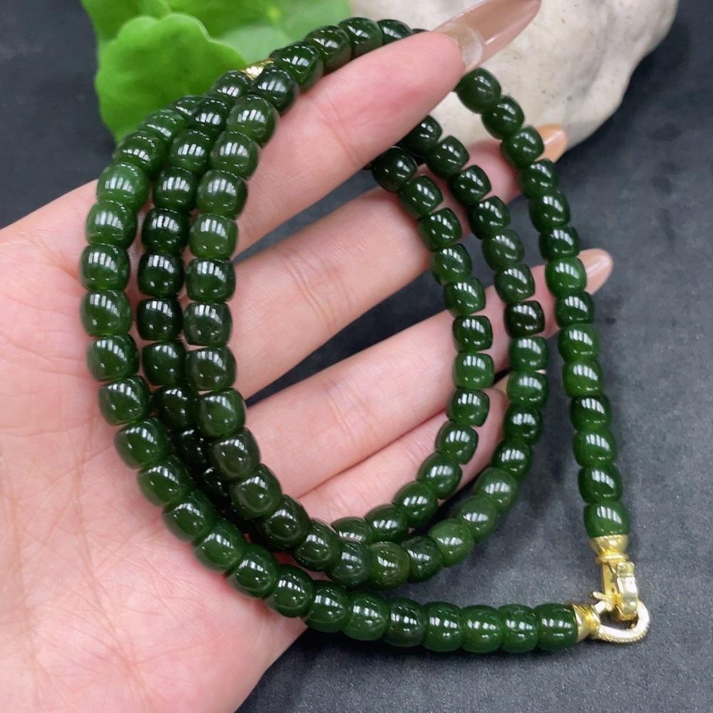 H32778114 Hetian Jade Bead Necklace Approx. 6.7mm Total Weight Approx. 63.2g