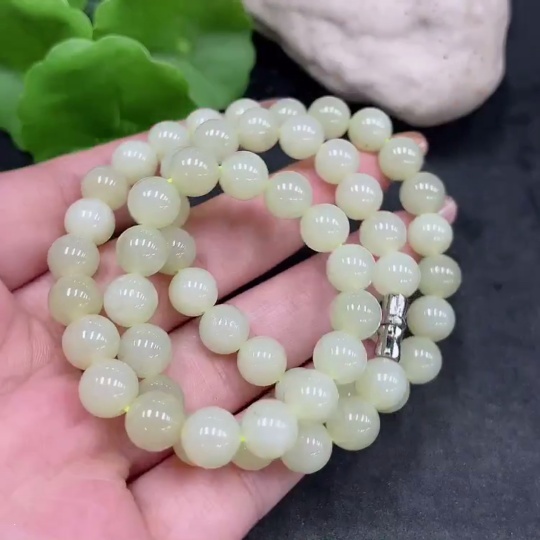H32778242 Hetian Jade Bead Necklace Approx. 7.8mm Non-Gold Total Weight Approx. 44.4g