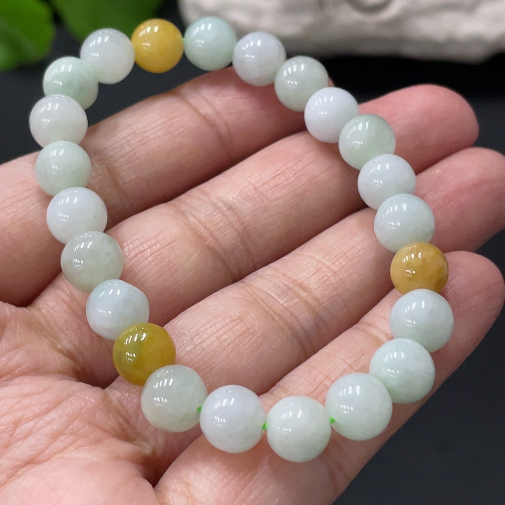 F33837853 Jadeite Bracelet Approx 7.6mm Beads Total Weight 16.9g Color Origin Undetermined