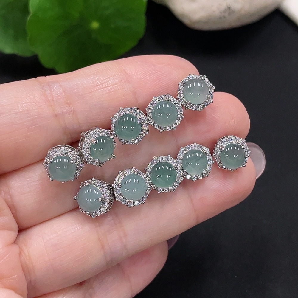 F34981779 Jadeite cabochon inlaid earrings non-metal inlaid