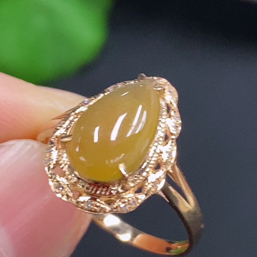 F28192095 Jadeite Water Drop Inlaid Ring 18k Gold Setting Size 14.5 Total Weight Approx. 1.83g Color Origin Undetermined With Diamond Accents