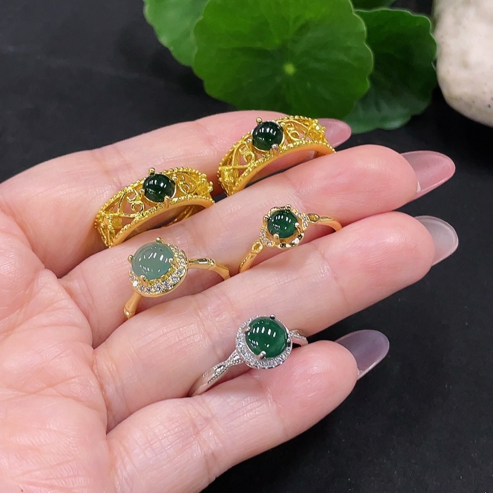 F34982893 Jadeite Inlaid Ring Sell as a Lot (Non-Gold Inlaid) (Adjustable)