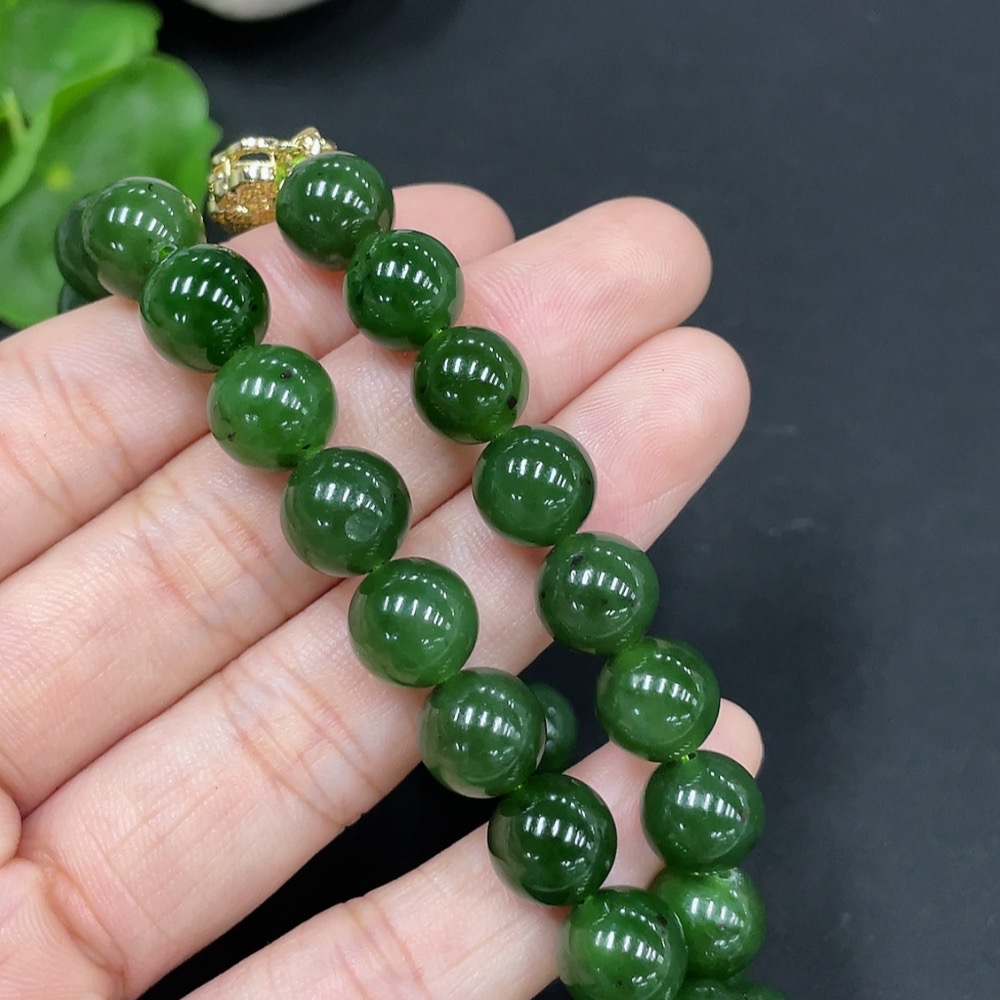 H25935661 Hetian Jade Bead Necklace Approx. 9.1mm Non-Gold Total Weight About 63.4g