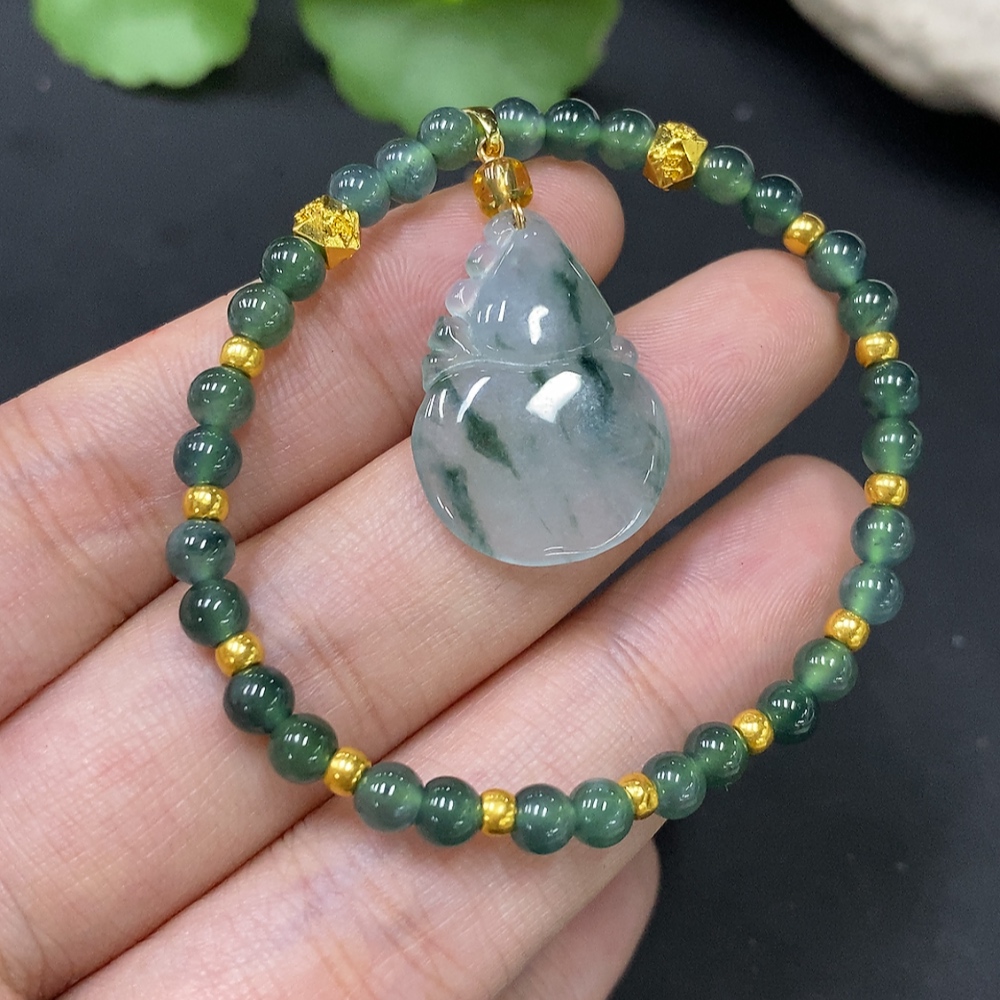 F27151529 Jadeite Gourd Bracelet with Non-Gold Clasp and Au99% Other Components, Total Weight Approx. 7.05g