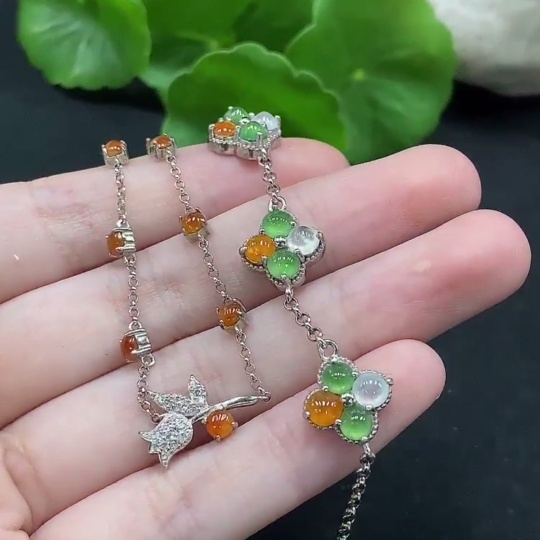 F34028409 Jadeite Inlaid Bracelet Sell as a Lot Non-Gold Yellow Red Part Color Origin Undetermined