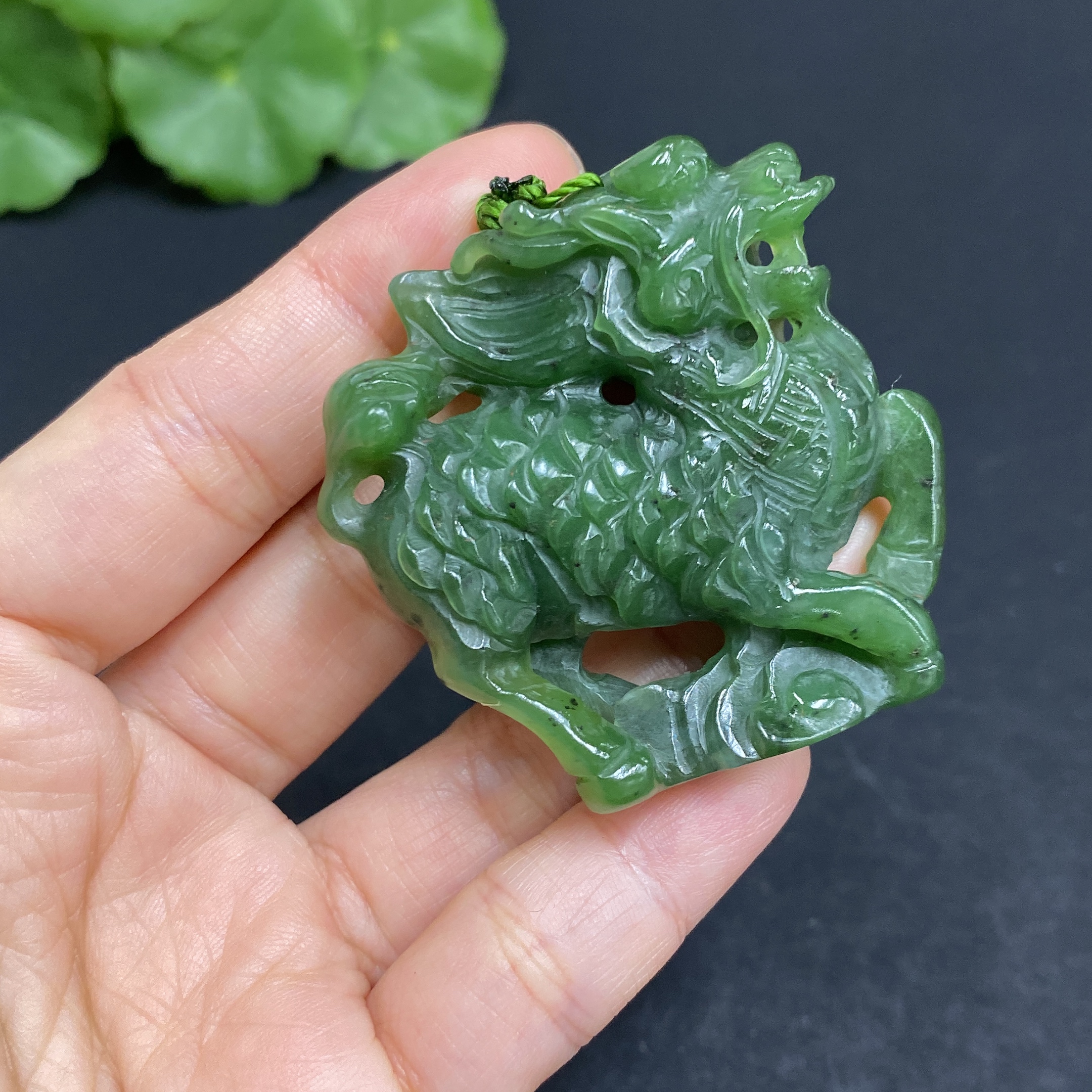 H32704470 Hetian Jade Pendant, Kylin, Total Weight (including chain): 75.9g