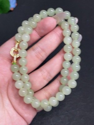 H28210494 Hetian Jade Bead Necklace Approx. 8mm Total Weight About 46.8g Non-Gold