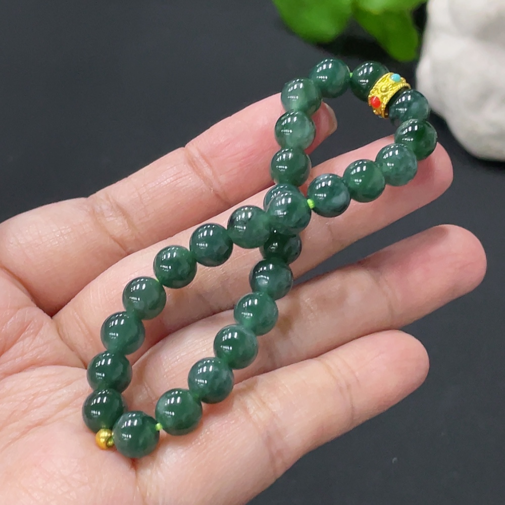 F34071184 Jadeite Bracelet Card 6.8mm approx. Total weight about 14.87g Beads Au97% Rest non-gold