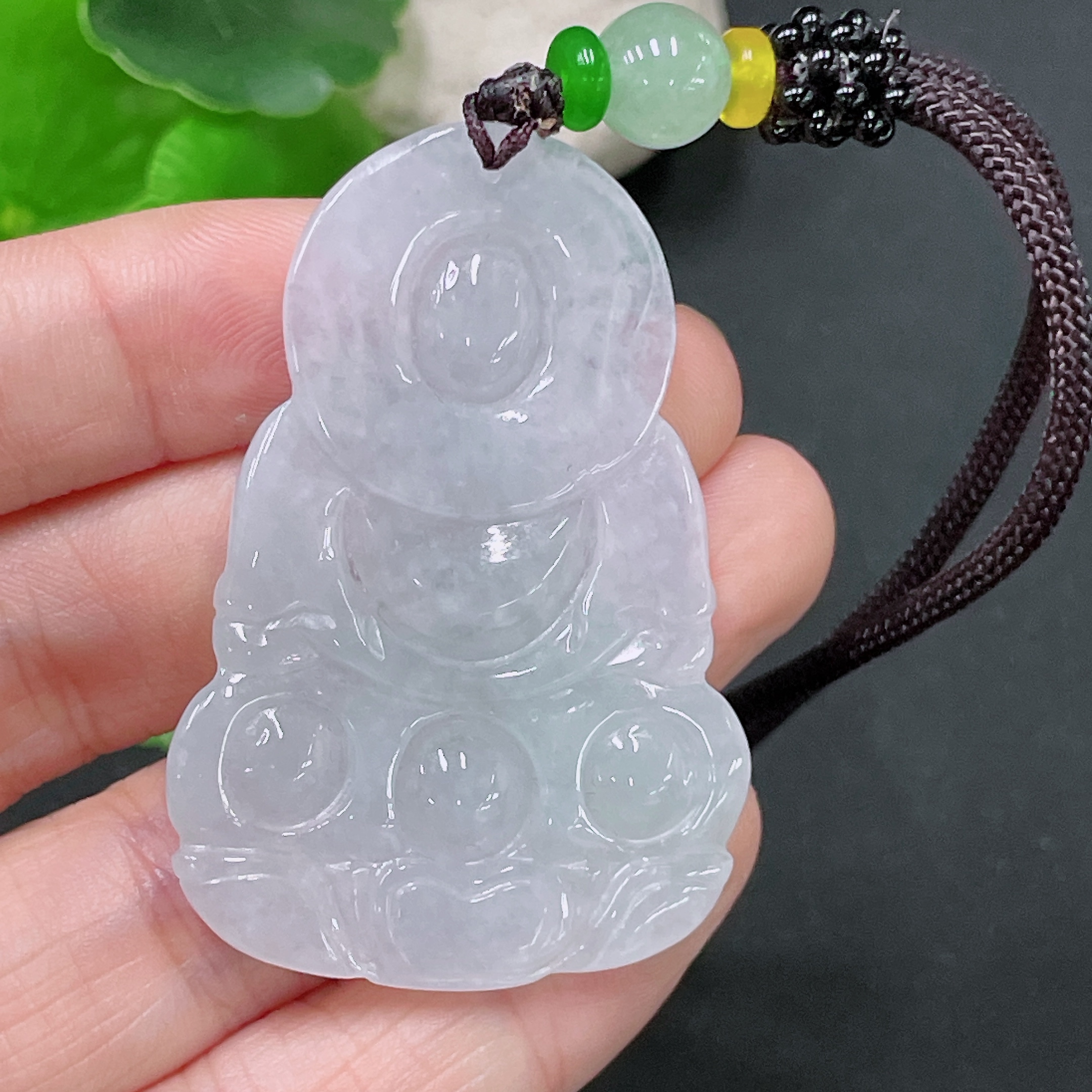 F33893534 Jadeite Guanyin Pendant, Total Weight Approx. 19.7g (Including Rope Weight)