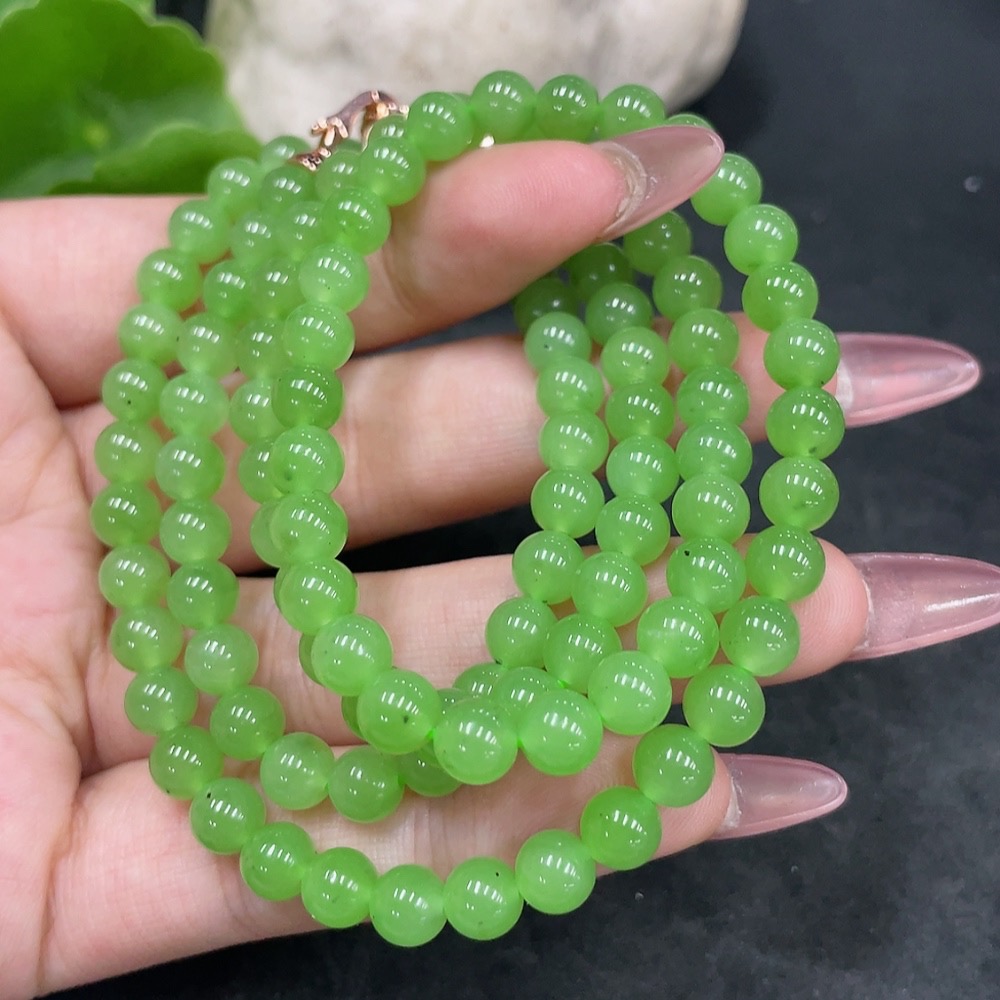 H33885659 Hetian Jade Bead Necklace Approx.5.7mm Non-Gold Total Weight Approx.39.1g