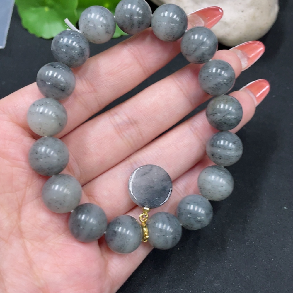 H35085419 Hetian Jade Bracelet, Approx. 11.8mm, Non-Gold-Inlaid, Total Weight Approx. 46.1g