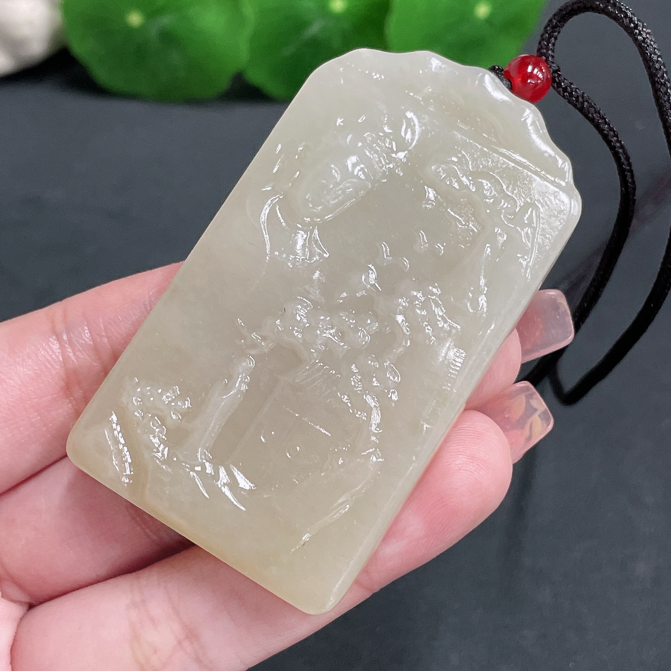 H17915134 Hetian Jade Pendant Guanyin with Cord Total Weight 49.91g