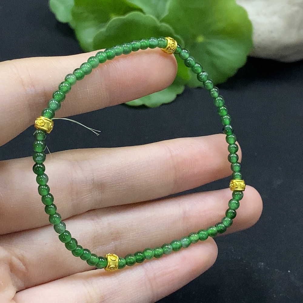 F34996630 Jadeite Beads Bracelet Approx. 3mm Non-Gold-Inlaid Total Weight Approx. 3.55g