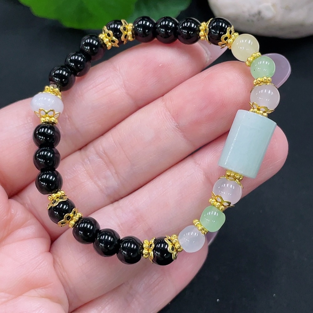 F34966626 Jadeite Bracelet Approx. 8.8mm Total Weight Approx. 10g Non-Gold Inlay Non-A Grade Beads Many Impurities
