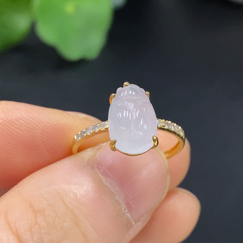 F26012508 Jadeite Inlaid Ring 18k Size 13 Total Weight Approx. 1.82g