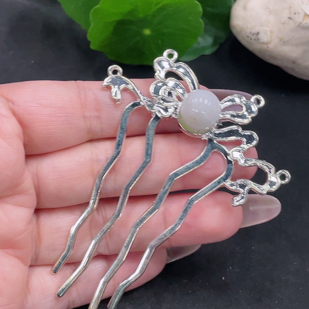 F35128405 Jadeite Inlaid Hairpin Total Weight Approx.9.3g (Non-Gold Inlaid)